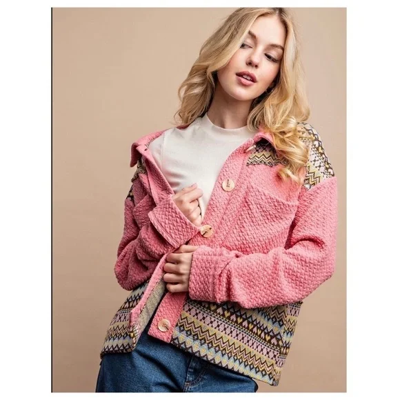 NWT GiGio Textured Knit and Yarn Dye Pattern Mixed Jacket with buttons - Picture 3 of 8